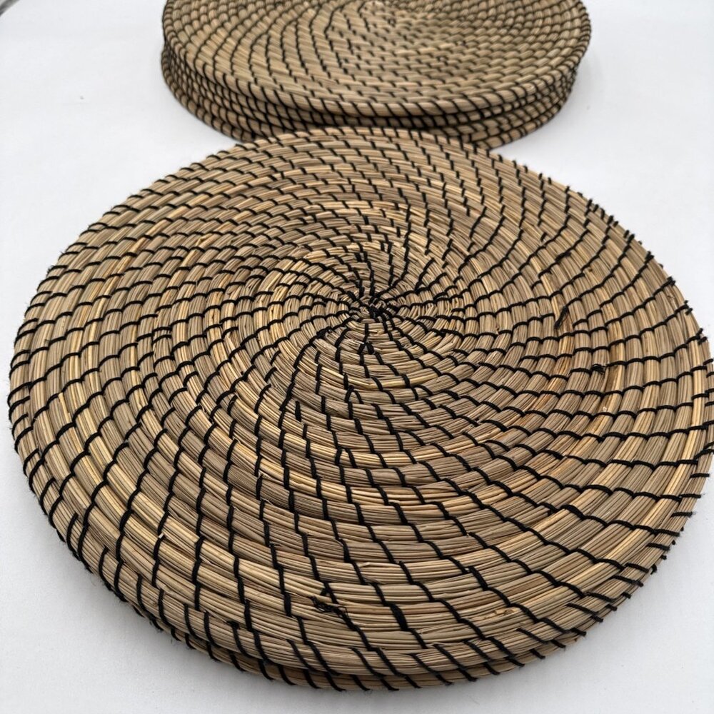 IKEA Lattad Seagrass Black Natural Round Single Placemat Set 8 Straw Tan - Picture 4 of 9